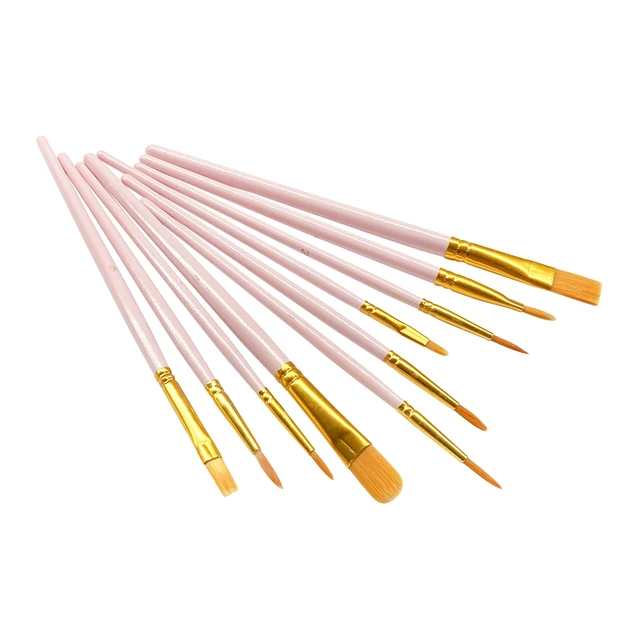 Alt view image 4 of 7 - 1 Pack Paint Brushes Set, 10 Pcs Nylon Hair Painting Brushes for Watercolor, Oil, Acrylic Paint, Pink