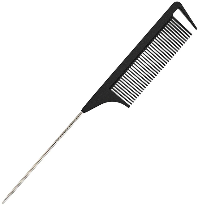 Main image of Yumflan Hair Comb, Rat Tail Comb for Braiding Hair, Fine Tooth Hair Comb with Stainless Steel Pintail for Sectioning, Parting and Styling - Black
