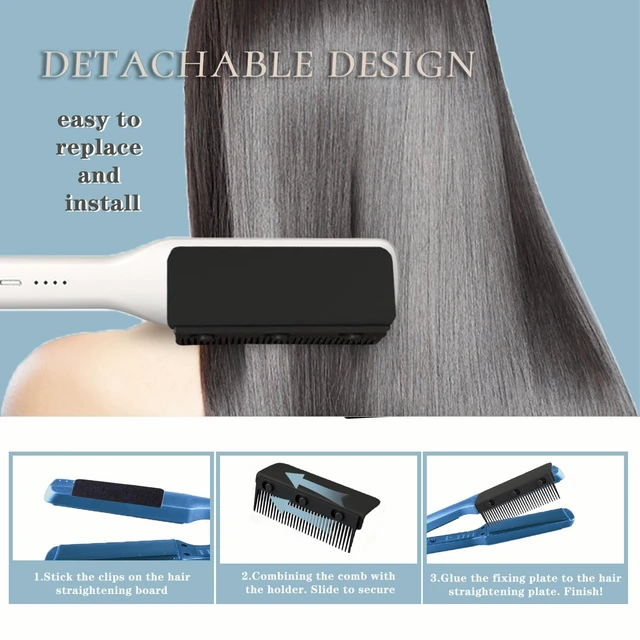 Alt view image 4 of 7 - Flat Iron Attachment, Removable Hair Straightener, The Comb for Flat Iron for Black Hair, Professional or Home Use Compact Straightening Styling Tool (Black)