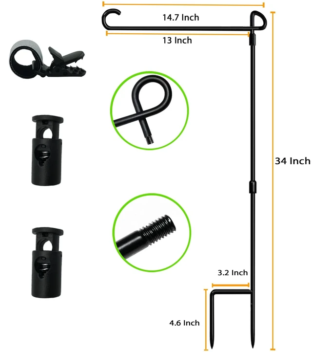 Alt view image 6 of 7 - Garden Flag Stand Premium Garden Flag Pole Holder for All Seasons Yard Flags Metal Powder-Coated Weather-Proof Paint with 2 Stoppers and 1 Anti-Wind Clips