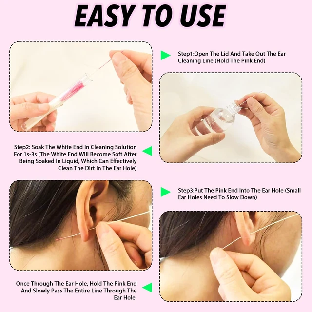 Alt view image 4 of 7 - opasyo Ear Hole Cleaner 300PCS Ear Piercing Cleaner Floss,5 Colors Earring Hole Cleaner for Girls Women Men,Disposable Piercing Cleaner Floss Ear Piercing Care Cleaning Tool (5colors)