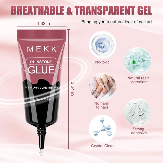 Alt view image 2 of 7 - MEKK No Wipe Super Strong Rhinestone Glue for Nails, 15g Nail Charm Glue