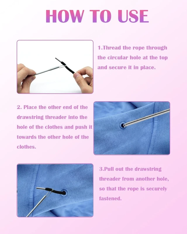 Alt view image 4 of 7 - Spring Drawstring Threader,4Pcs Flexible and Elastic Drawstring Threader Tool DIY Rope Threader Clip Hoodie String Replacement Drawstring Puller for Sweatpants,Shorts,Jackets,Coat