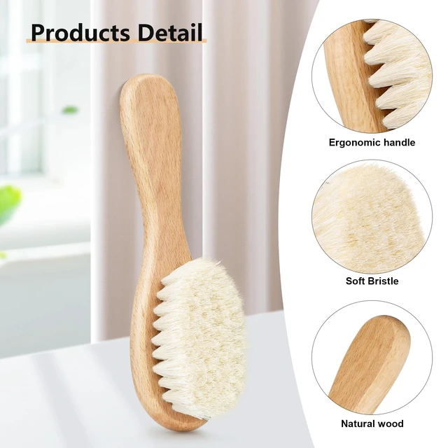 Alt view image 3 of 7 - Baby Hair Brush and Purple Cradle Cap Brush Set for Newborns and Toddlers, Wooden Baby Hair Brush Set with Soft Goat Bristle, Baby Hair Care Kit 2PCS