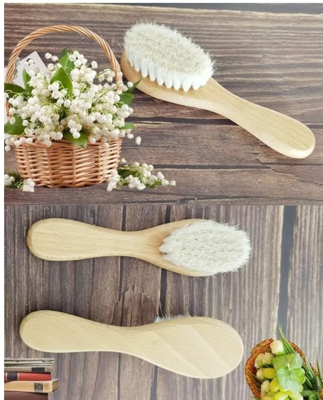 Alt view image 5 of 7 - Baby Hair Brush and Purple Cradle Cap Brush Set for Newborns and Toddlers, Wooden Baby Hair Brush Set with Soft Goat Bristle, Baby Hair Care Kit 2PCS