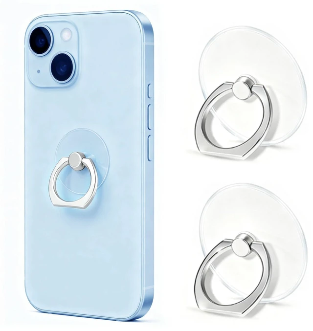 Main image of VOVIGGOL Transparent Phone Ring Holder Stand 2 Pcs, 360° Rotation Cell Phone Ring Holder Mobile Finger Kickstand Hand Phone Grip for iPhone, Clear Phone Ring for Phone Case (Round)