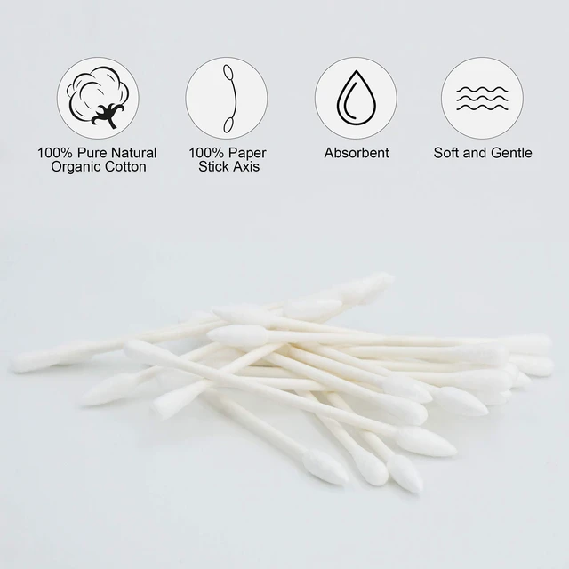 Alt view image 5 of 7 - Cotton Swabs Precision Pointed - 200 Count Pointy Organic Cotton Buds Double Side Tightly Wrapped Cotton Tips Paper Stick Soft Gentle Lint-Free Cruelty-Free, Pointy & Round (White)