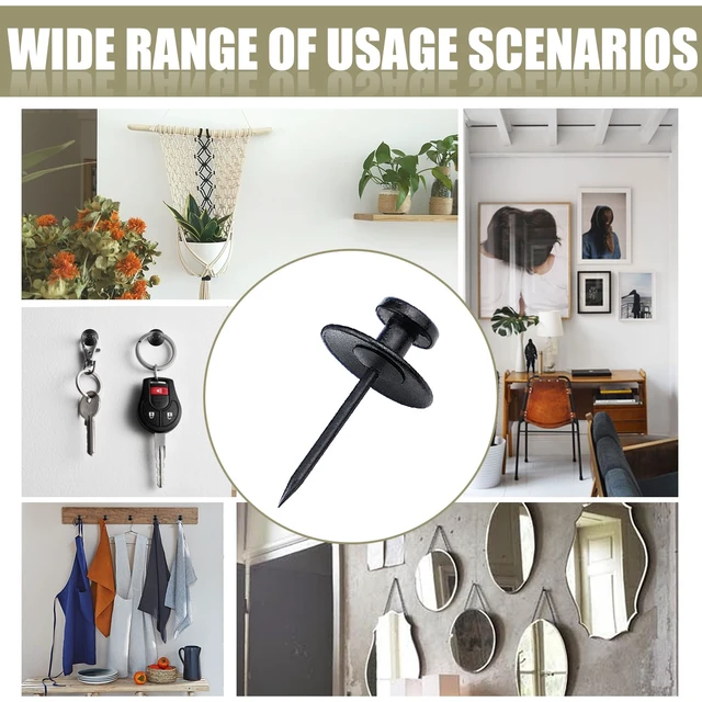 Alt view image 4 of 7 - 30 Pack Double Headed Push Pins for Hanging Pictures & Tapestry, Mini Wall Hook Design for Small Wall Decor & String Lights Renter Friendly Thumb Tacks for Dorm, Apartment & Home Office, Black