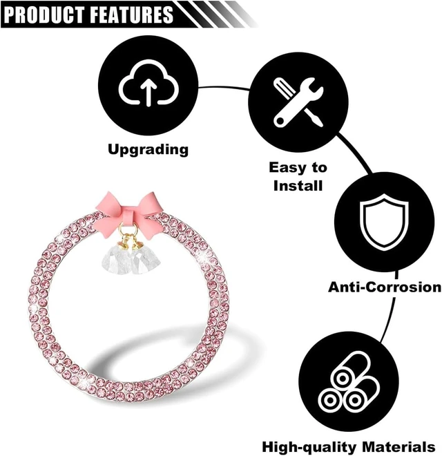 Alt view image 2 of 6 - Bling Diamond Car Engine Start Stop Button Decoration Ring, Crystal Rhinestone Push to Start Button Cover Knob Ring with Cute Bow, Bling Ring Emblem Key Ignition Starter Sticker for Women (Pink)