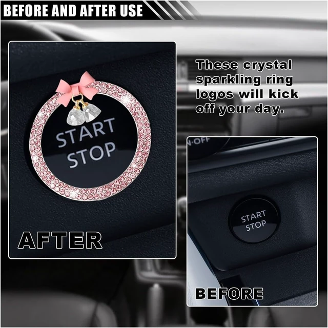 Alt view image 5 of 6 - Bling Diamond Car Engine Start Stop Button Decoration Ring, Crystal Rhinestone Push to Start Button Cover Knob Ring with Cute Bow, Bling Ring Emblem Key Ignition Starter Sticker for Women (Pink)