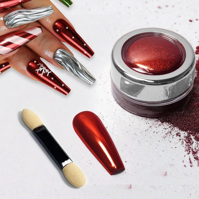 Main image of Metallic Mirror Red Chrome Nail Powder for Christmas DIY Nail Art