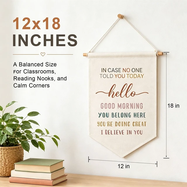 Alt view image 2 of 7 - OFlyDesigns Classroom Wall Hanging Banner Gift Teacher Sign Boho Classroom Decor Fabric Hanging Banner School Wall Hanging Decor Kids Quote Decor Nursery Flay Wall Display Banners (In Case No)