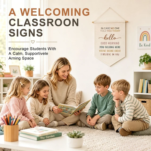 Alt view image 3 of 7 - OFlyDesigns Classroom Wall Hanging Banner Gift Teacher Sign Boho Classroom Decor Fabric Hanging Banner School Wall Hanging Decor Kids Quote Decor Nursery Flay Wall Display Banners (In Case No)