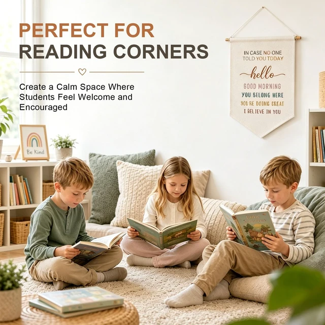 Alt view image 6 of 7 - OFlyDesigns Classroom Wall Hanging Banner Gift Teacher Sign Boho Classroom Decor Fabric Hanging Banner School Wall Hanging Decor Kids Quote Decor Nursery Flay Wall Display Banners (In Case No)
