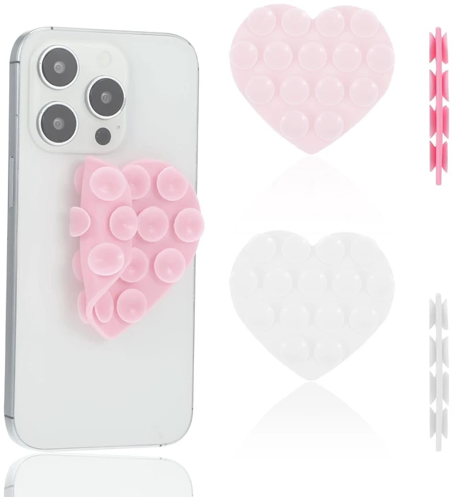 Main image of Nogeqi 2PCS Heart Suction Phone Grip Silicone Suction Phone Case Heart Suction Cup Phone Grip Double Sided Suction Cup Phone Case for Mobile Devices Mirrors Glass and More(Pink, Clear)