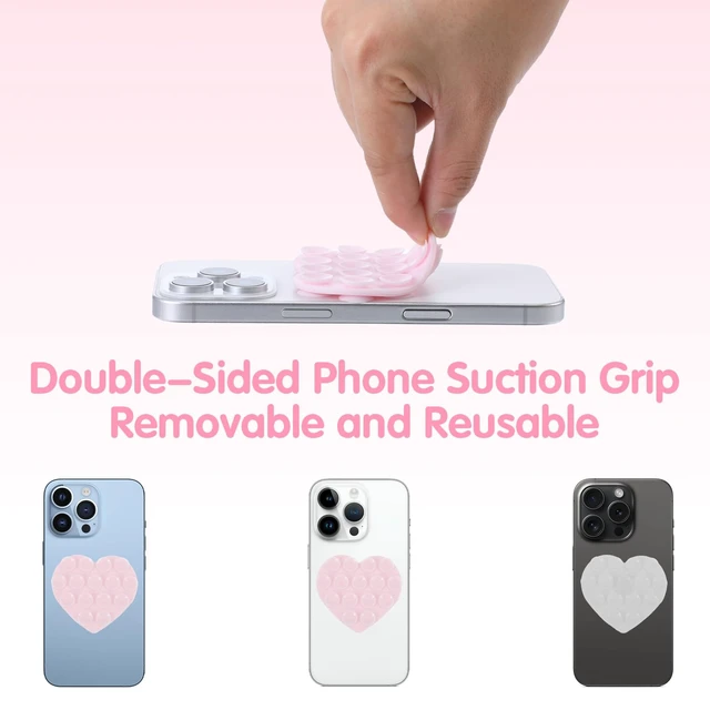 Alt view image 2 of 7 - Nogeqi 2PCS Heart Suction Phone Grip Silicone Suction Phone Case Heart Suction Cup Phone Grip Double Sided Suction Cup Phone Case for Mobile Devices Mirrors Glass and More(Pink, Clear)
