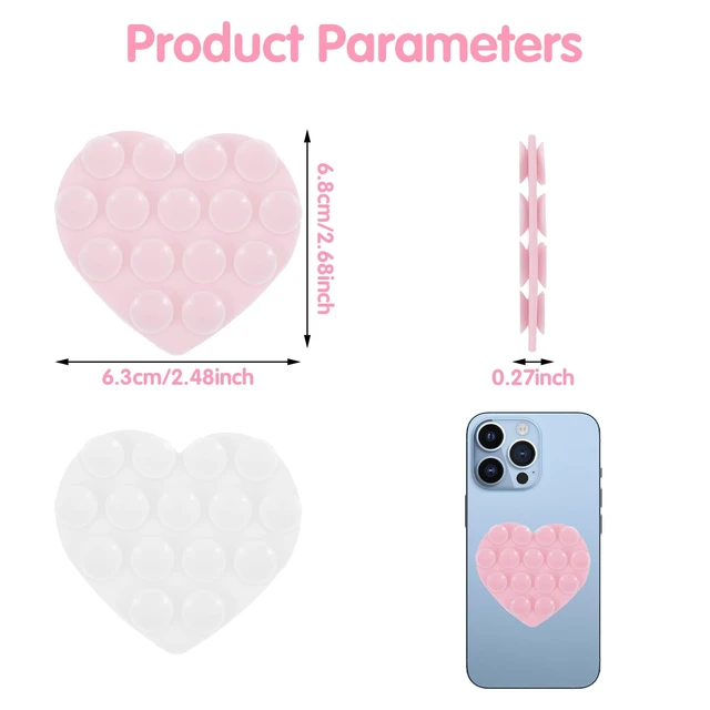 Alt view image 3 of 7 - Nogeqi 2PCS Heart Suction Phone Grip Silicone Suction Phone Case Heart Suction Cup Phone Grip Double Sided Suction Cup Phone Case for Mobile Devices Mirrors Glass and More(Pink, Clear)