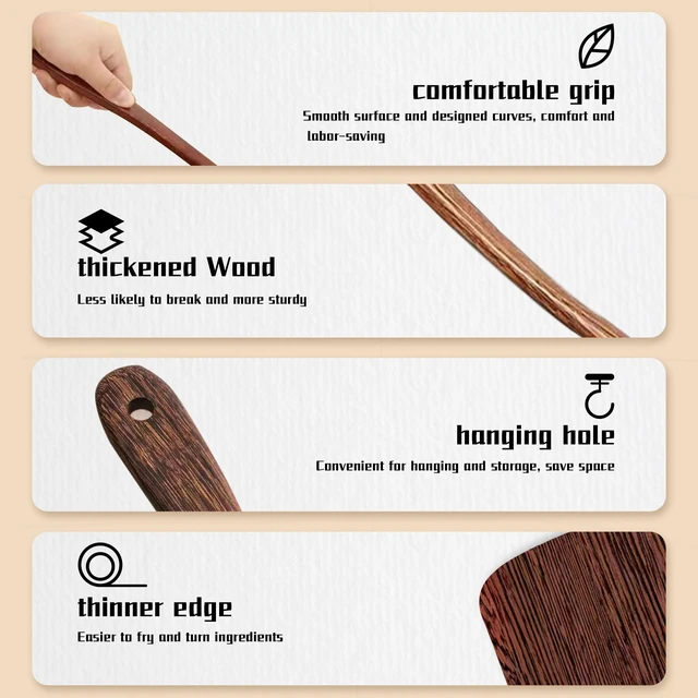 Alt view image 3 of 7 - 3Pcs Wooden Spatula Set, Kitchen Utensils, Spatula Set for Nonstick Cookware, Fried Spatula Cooking Utensils Kitchen Gadgets,Long Handle Spatulas for Cooking, Frying, Baking,Kitchen Gift