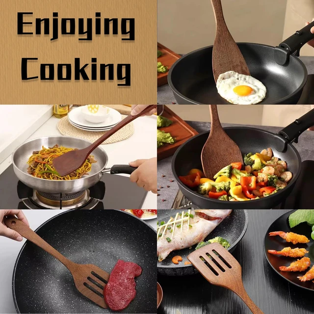 Alt view image 7 of 7 - 3Pcs Wooden Spatula Set, Kitchen Utensils, Spatula Set for Nonstick Cookware, Fried Spatula Cooking Utensils Kitchen Gadgets,Long Handle Spatulas for Cooking, Frying, Baking,Kitchen Gift