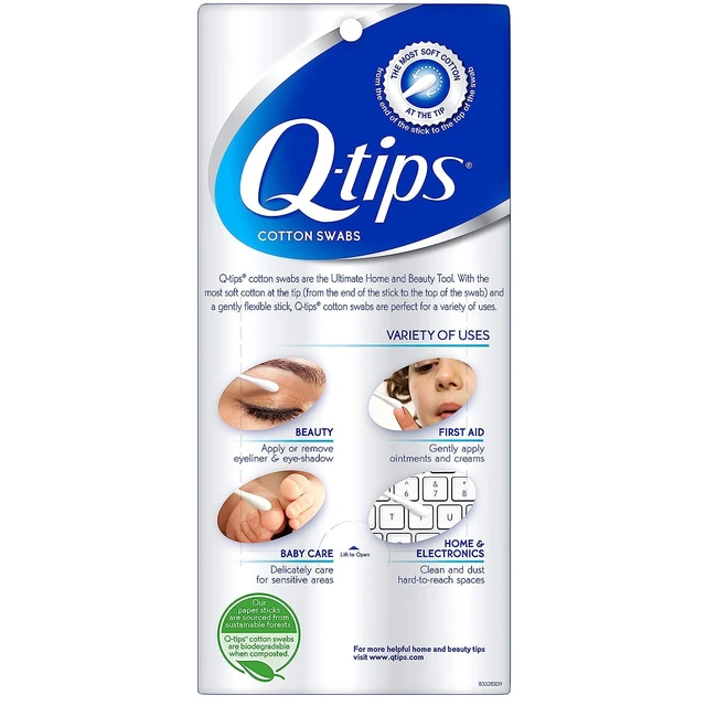 Alt view image 2 of 7 - Q-tips Cotton Swabs For Hygiene and Beauty Care Original Cotton Swab Made With 100% Cotton 625 Count (Pack of 2)
