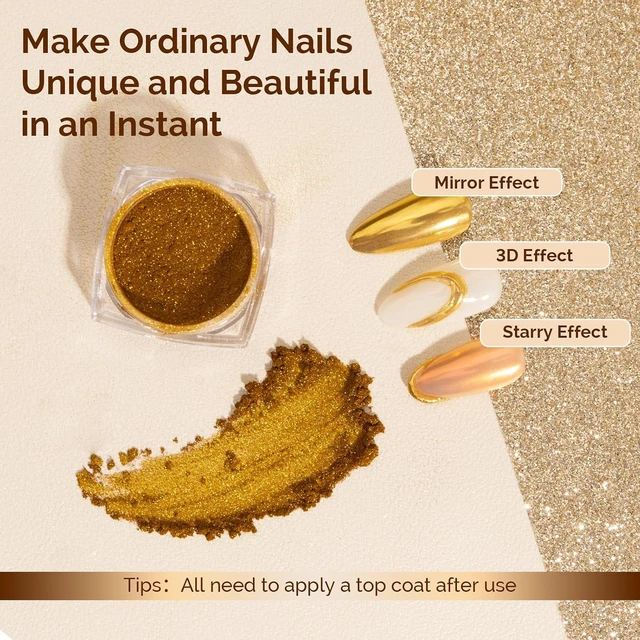 Alt view image 7 of 7 - MelodySusie Gold Chrome Nail Powder for Gel Nails