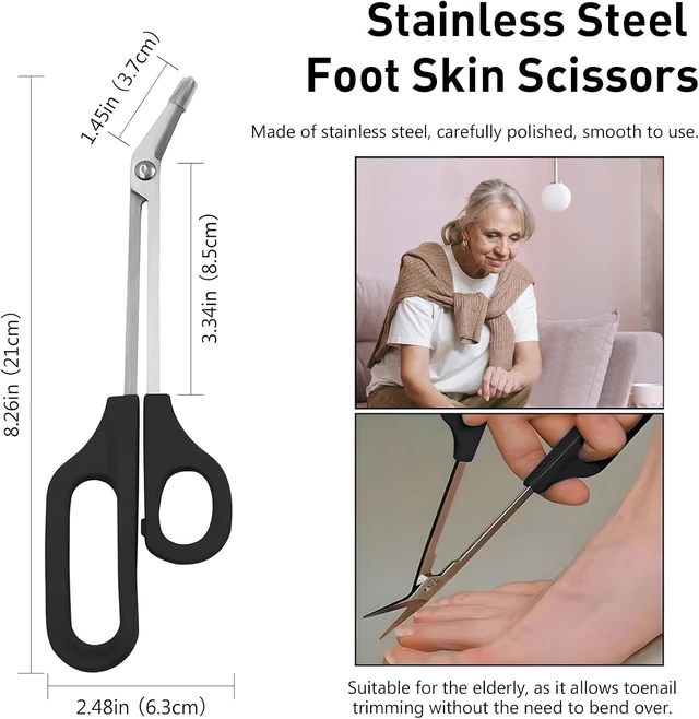 Alt view image 4 of 7 - 8.3 Inch Long Handle Toenail Scissors for Thick Nails & Easy Reach Long Handled Toe Nail Clippers for Seniors Women Men (Black)