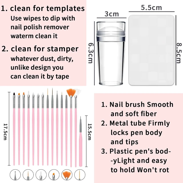 Alt view image 3 of 5 - French Tip Tool,Nail Art Stamper Kit with Nail Art Brushes for DIY together,Home Manicure Starter Tool Salon(17 PCS)