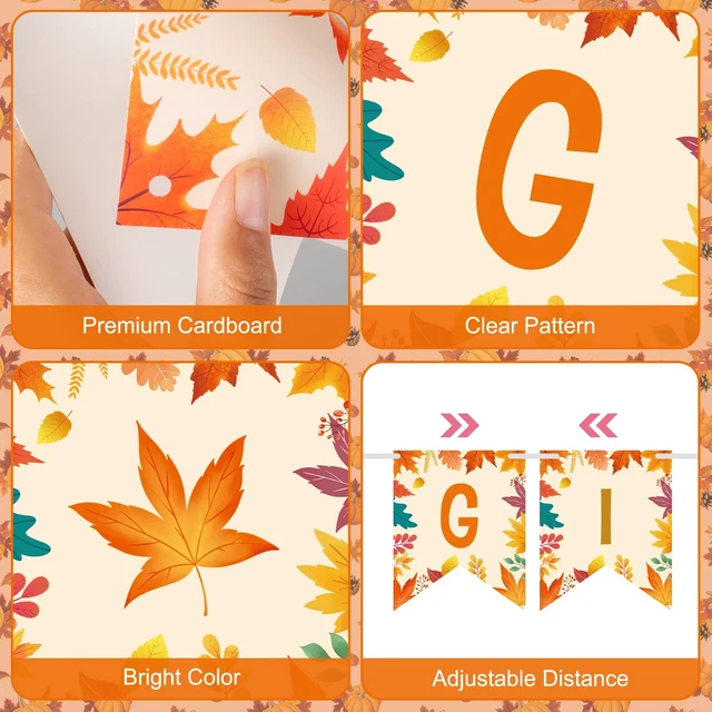 Alt view image 4 of 7 - Give Thanks Banner - Happy Thanksgiving Decorations Banners, Fall Maple Leaf Pumpkin Sign Garland Backdrop Banner for Thanksgiving Party Supplies Favors Indoor Outdoor Home Office Wall Door Decor