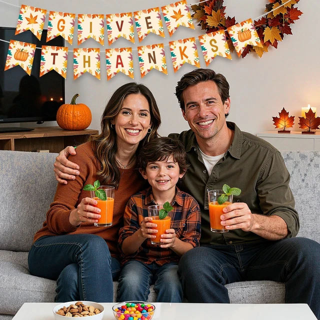 Alt view image 5 of 7 - Give Thanks Banner - Happy Thanksgiving Decorations Banners, Fall Maple Leaf Pumpkin Sign Garland Backdrop Banner for Thanksgiving Party Supplies Favors Indoor Outdoor Home Office Wall Door Decor