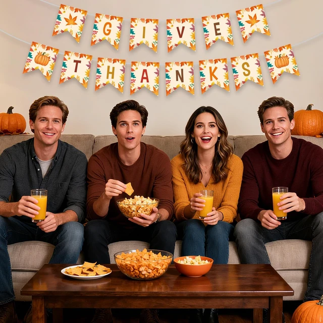 Alt view image 6 of 7 - Give Thanks Banner - Happy Thanksgiving Decorations Banners, Fall Maple Leaf Pumpkin Sign Garland Backdrop Banner for Thanksgiving Party Supplies Favors Indoor Outdoor Home Office Wall Door Decor