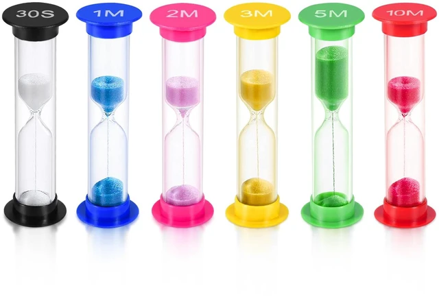 Main image of Sand Timer, KISEER 6 Pcs Colorful Hourglass Sandglass Sand Clock Timers Set 30sec / 1min / 2mins / 3mins / 5mins / 10mins for Brushing Children's Teeth, Cooking, Game, School, Office