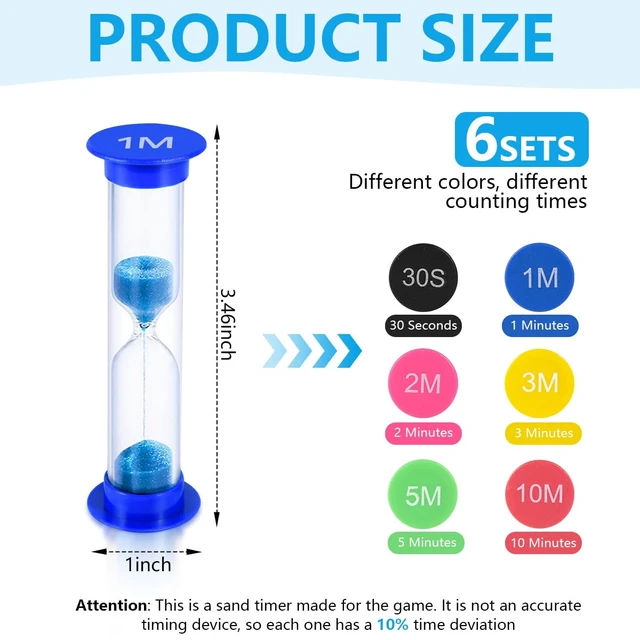 Alt view image 2 of 7 - Sand Timer, KISEER 6 Pcs Colorful Hourglass Sandglass Sand Clock Timers Set 30sec / 1min / 2mins / 3mins / 5mins / 10mins for Brushing Children's Teeth, Cooking, Game, School, Office