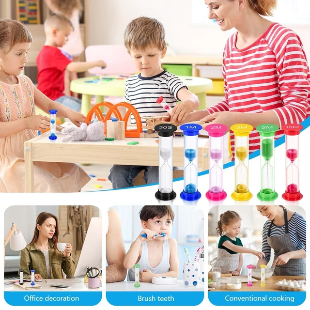 Alt view image 7 of 7 - Sand Timer, KISEER 6 Pcs Colorful Hourglass Sandglass Sand Clock Timers Set 30sec / 1min / 2mins / 3mins / 5mins / 10mins for Brushing Children's Teeth, Cooking, Game, School, Office