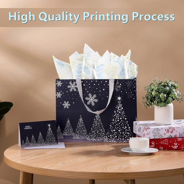 Alt view image 4 of 6 - Bobobag 13" Deep Blue Large Christmas Gift Bag with Tissue Paper and Greeting Card, Personalized Platinum Quality Gift Bag for Man's Present