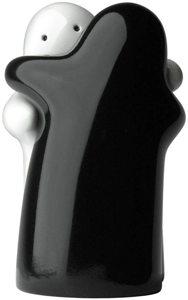 Main image of Salt and Pepper Shakers Cute Decorative Novelty Hugging Shakers Couple Set Black and White Modern and Vintage Hug Design Easy to Refill and Dispenser Shaker Set