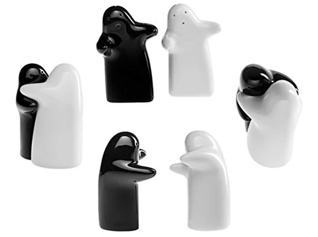 Alt view image 4 of 6 - Salt and Pepper Shakers Cute Decorative Novelty Hugging Shakers Couple Set Black and White Modern and Vintage Hug Design Easy to Refill and Dispenser Shaker Set