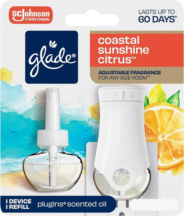 Main image of Glade PlugIns Refills Air Freshener Starter Kit, Scented Oil for Home and Bathroom, Coastal Sunshine Citrus, 0.67 Fl Oz, 1 Warmer + 1 Refill