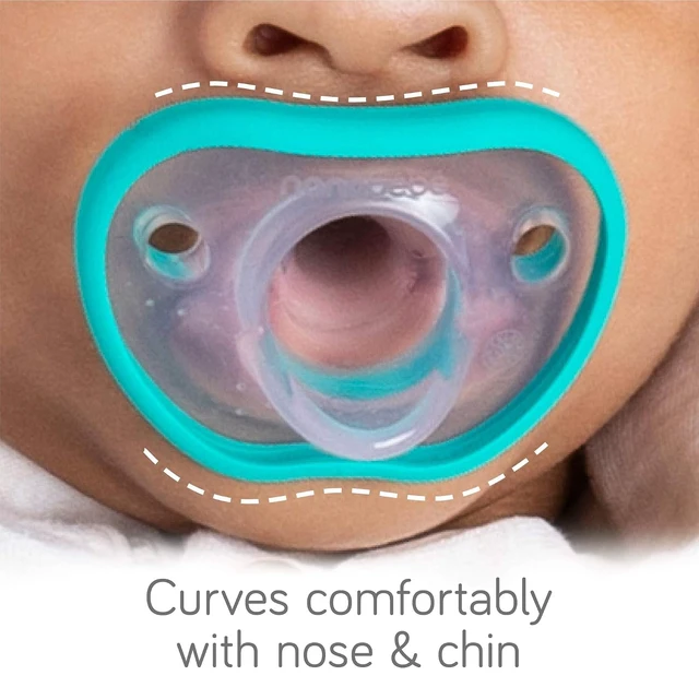 Alt view image 3 of 7 - Nanobebe Baby Pacifiers 0-3 Month - Orthodontic, Curves Comfortably with Face Contour, Award Winning for Breastfeeding Babies, 100% Silicone, Perfect Baby Registry Gift 2pk,Grey