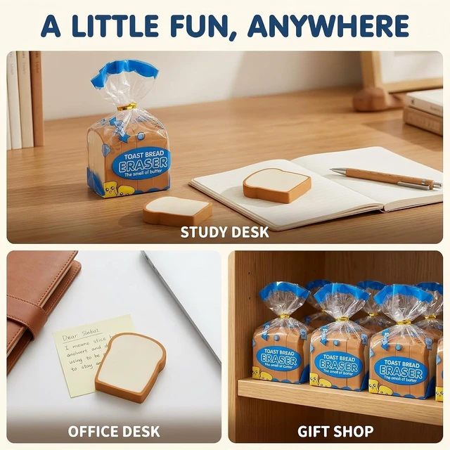 Alt view image 5 of 7 - Kawaii Toast Bread Eraser, Cute Pencil Eraser Stationery 3D Bread Eraser Cartoon Pencil Eraser Sketching Tools Drafting Supply for Kid Painters Artists Gift