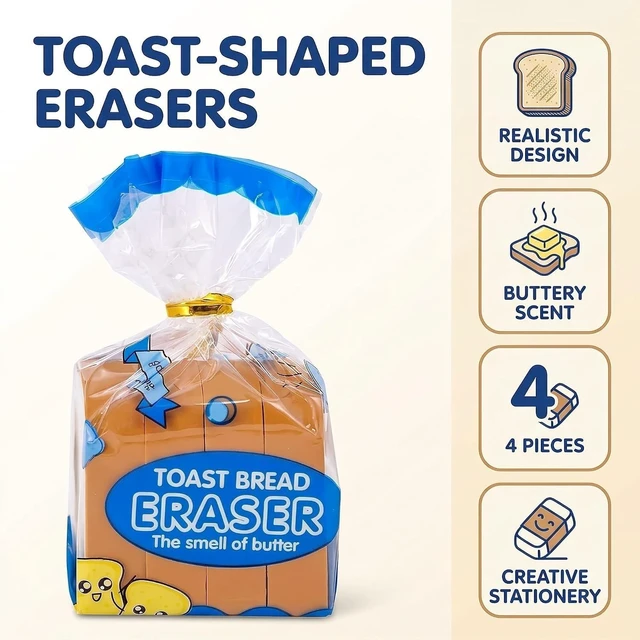 Alt view image 6 of 7 - Kawaii Toast Bread Eraser, Cute Pencil Eraser Stationery 3D Bread Eraser Cartoon Pencil Eraser Sketching Tools Drafting Supply for Kid Painters Artists Gift