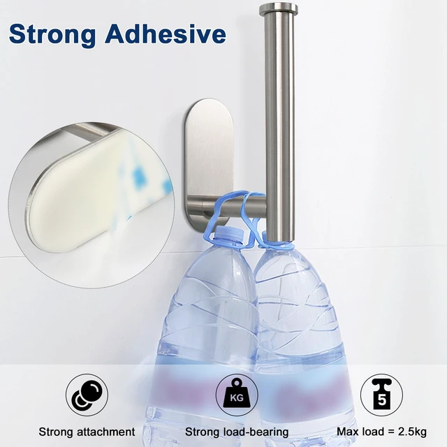 Alt view image 5 of 7 - NearMoon Toilet Paper Holder Self Adhesive, Premium Thicken SUS304 Stainless Steel Rustproof Adhesive Toilet Roll Holder no Drilling for Bathroom, Kitchen, Washroom (1 Pack, Brushed Nickel)