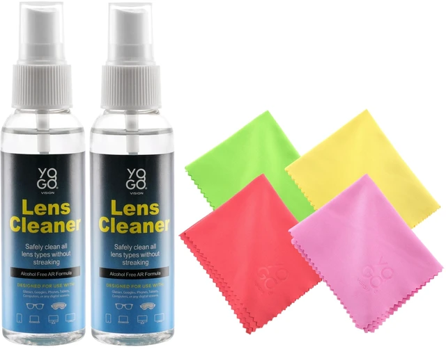 Main image of Lens Cleaner Spray 2 Eyeglass Cleaner Bottels, with 4 Microfiber Cloths Kit Ammonia and Streak Free Safe for Eyewear and Electronics