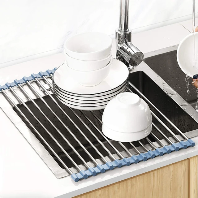 Alt view image 2 of 5 - MECHEER Over The Sink Dish Drying Rack, Roll Up Dish Drying Rack Kitchen Dish Rack Stainless Steel Sink Drying Rack, Foldable Dish Drainer, 17.5''x11.8''