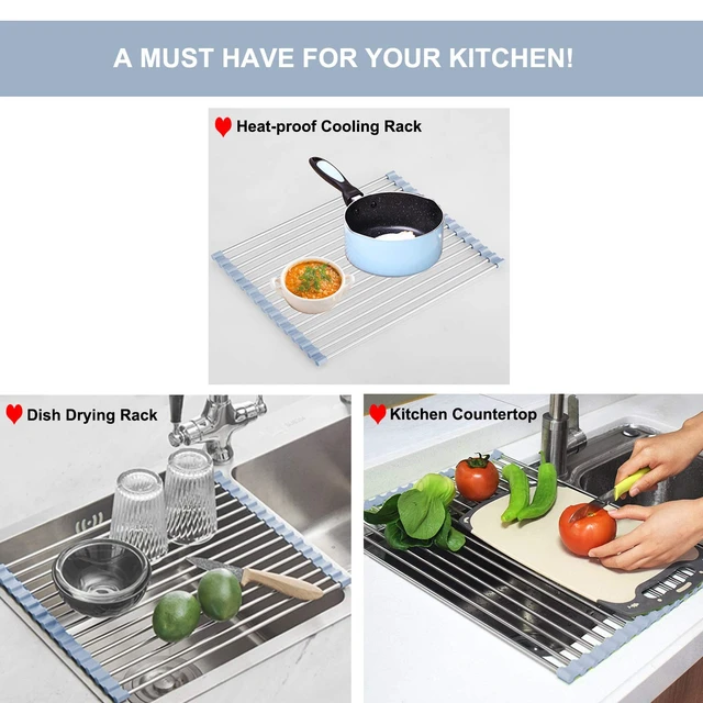 Alt view image 4 of 5 - MECHEER Over The Sink Dish Drying Rack, Roll Up Dish Drying Rack Kitchen Dish Rack Stainless Steel Sink Drying Rack, Foldable Dish Drainer, 17.5''x11.8''