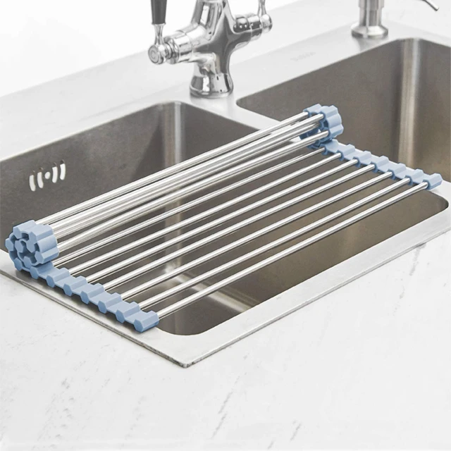 Alt view image 5 of 5 - MECHEER Over The Sink Dish Drying Rack, Roll Up Dish Drying Rack Kitchen Dish Rack Stainless Steel Sink Drying Rack, Foldable Dish Drainer, 17.5''x11.8''