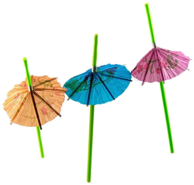 Main image of Concession essentials luau part straws 24 green umbrella straws and 24 pink palm from straws. Total 56 straws