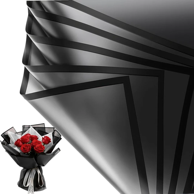 Main image of Jutieuo 20 Sheets Black Flower Wrapping Paper, Black Edge