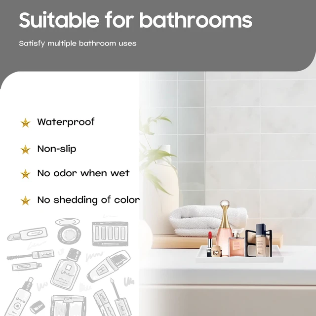 Alt view image 2 of 7 - Vanity and Bathroom Tray, 7.7" ABS Countertop Organizer,Waterproof Vanity Tray for Toilet Tank,Perfume,Soap,Keys,Bathroom Accessories,Kitchen and Bath Trays,Non Slip Small Trays,White