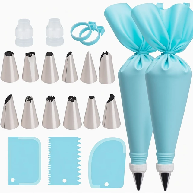 Main image of Reusable Piping Bags and Tips Set, 21-Piece Cake and Cupcake Decorating Kit