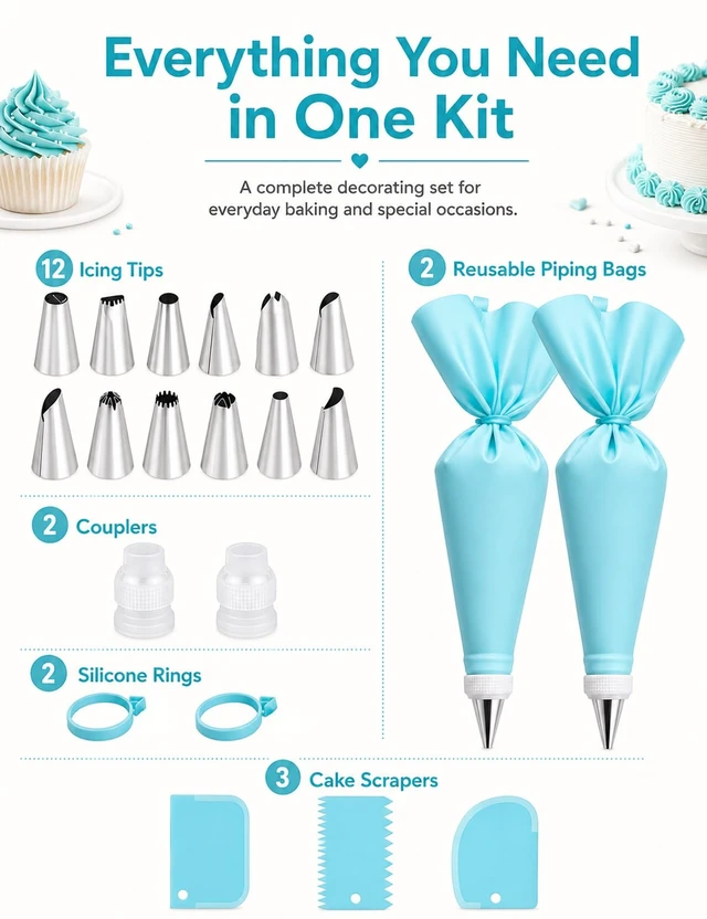 Alt view image 6 of 7 - Reusable Piping Bags and Tips Set, 21-Piece Cake and Cupcake Decorating Kit